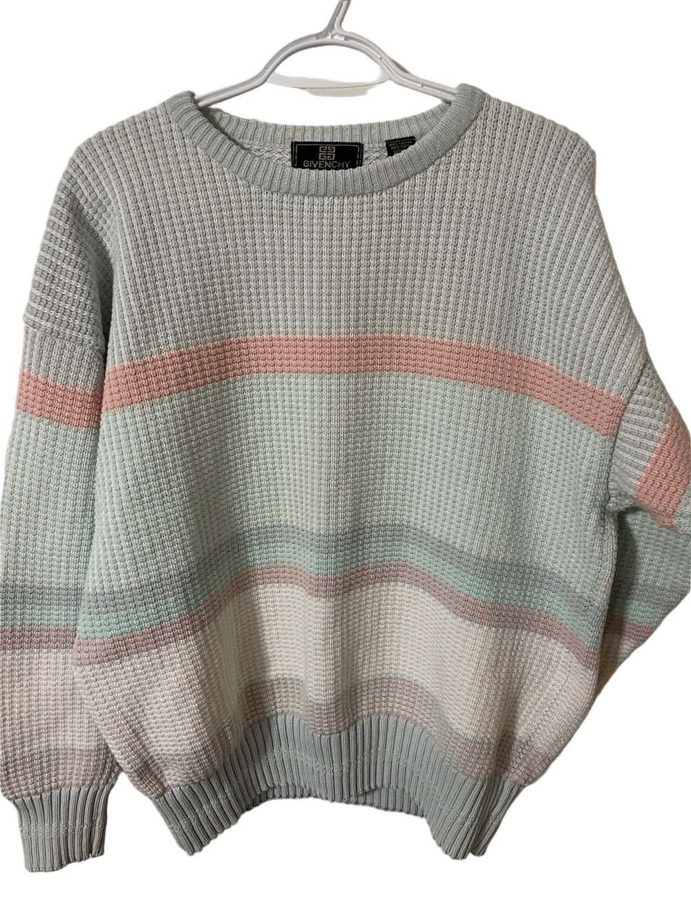 Vintage Givenchy Monsieur Pastel Striped Cotton Crewneck Sweater Size Large